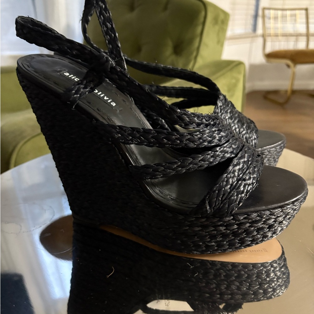 ALICE + OLIVIA Tenley Woven Wedge Platform Strappy Espadrille Leather Sandal 10